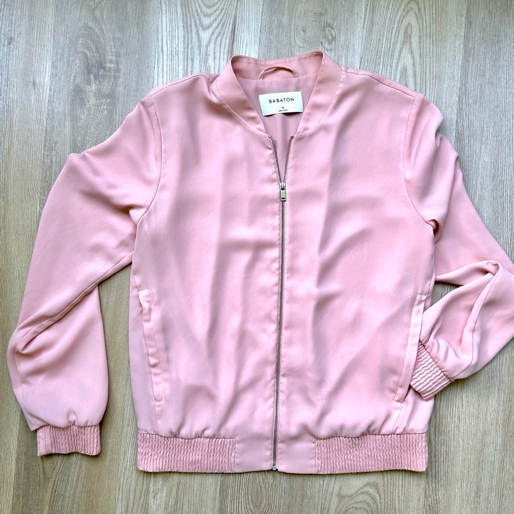 Aritzia Babaton Pastel Pink Satin Bomber Jacket